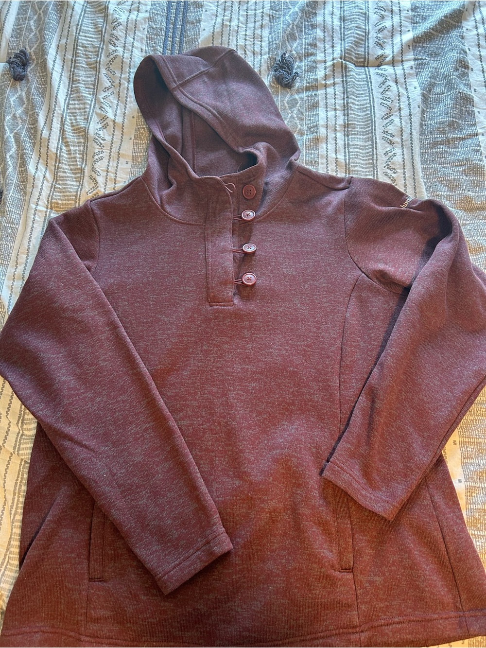 Columbia Hooded Button Pullover Sweatshirt - Maroon